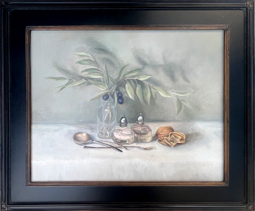 Table Setting with Salt, Pepper and Walnut