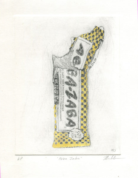 Abba Zaba drypoint etching Painted Yellow