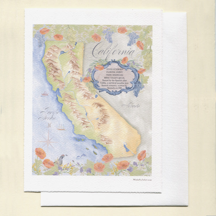 California Map Mini Print / Greeting Card