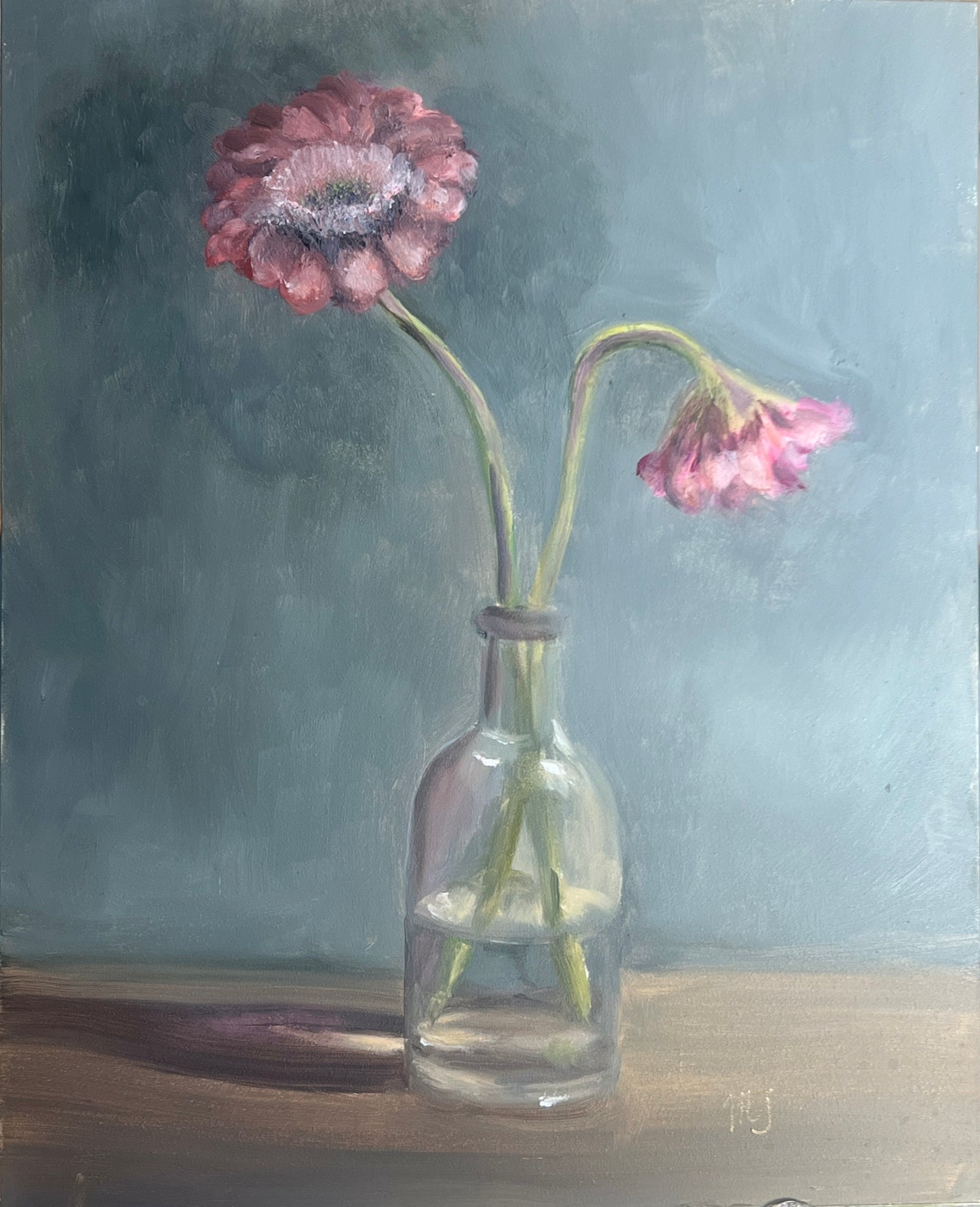 Two Daisies in Glass Vase