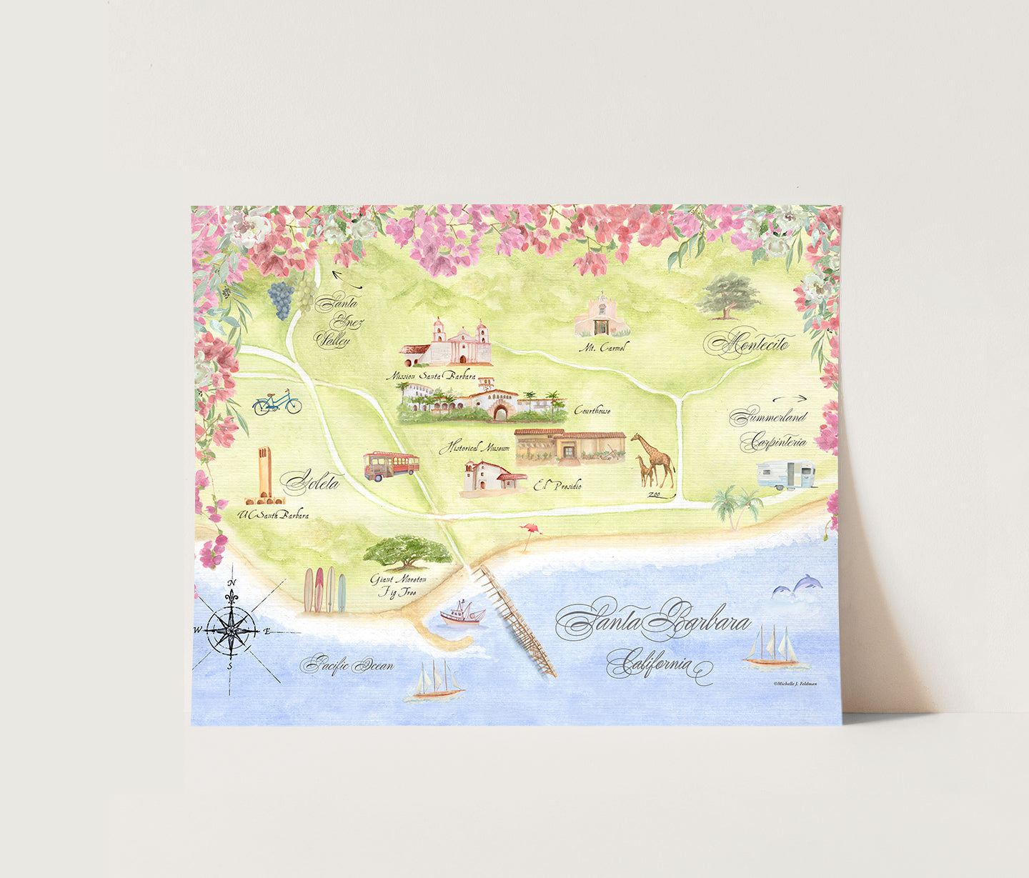 Santa Barbara Watercolor Map - Giclée Print