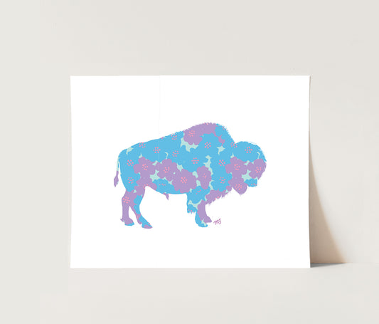 Floral Paper Bison - Giclee Print