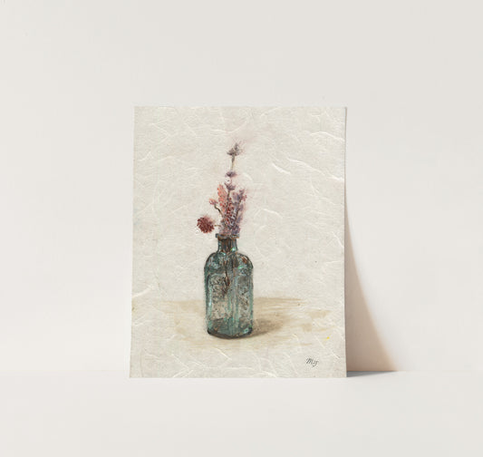 Green Crystal Vase with Dried Flowers - Giclée Print