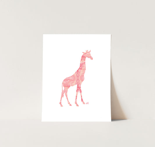 Giraffe Pink Italian Paper - Giclée Print