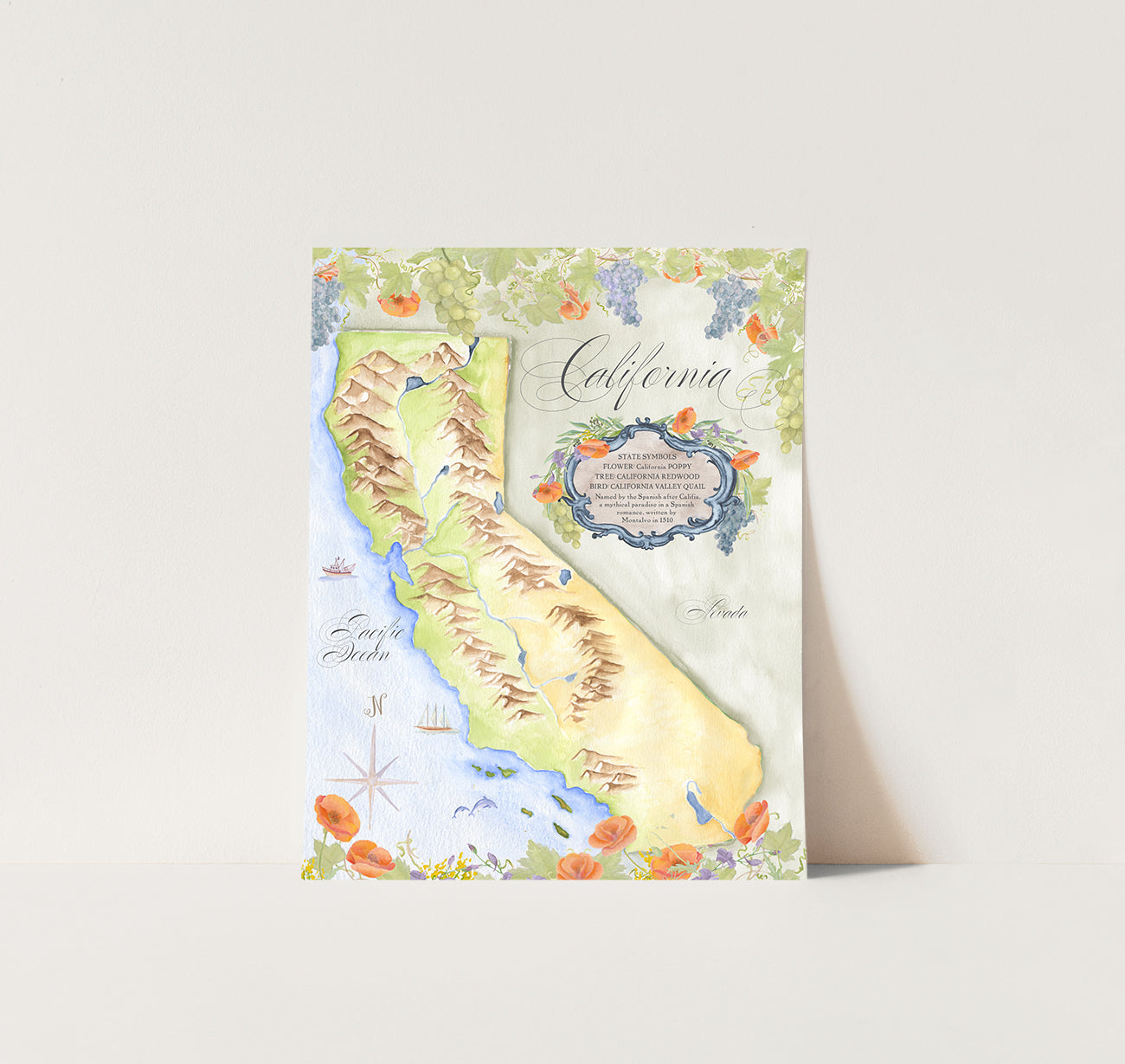 California Map Watercolor - Giclée Print