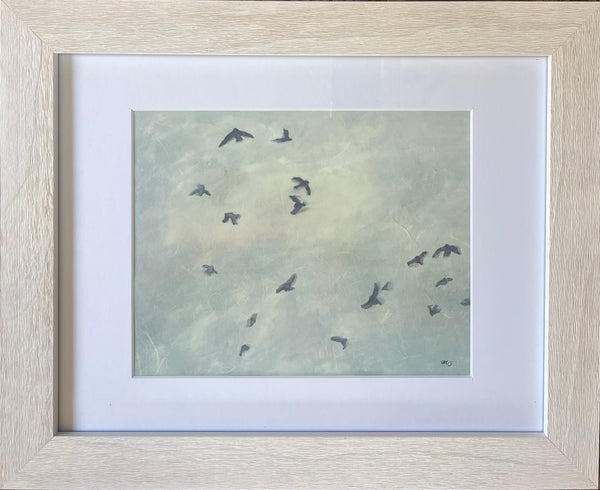 "Birds II" Original Oil Painting on Rice Paper