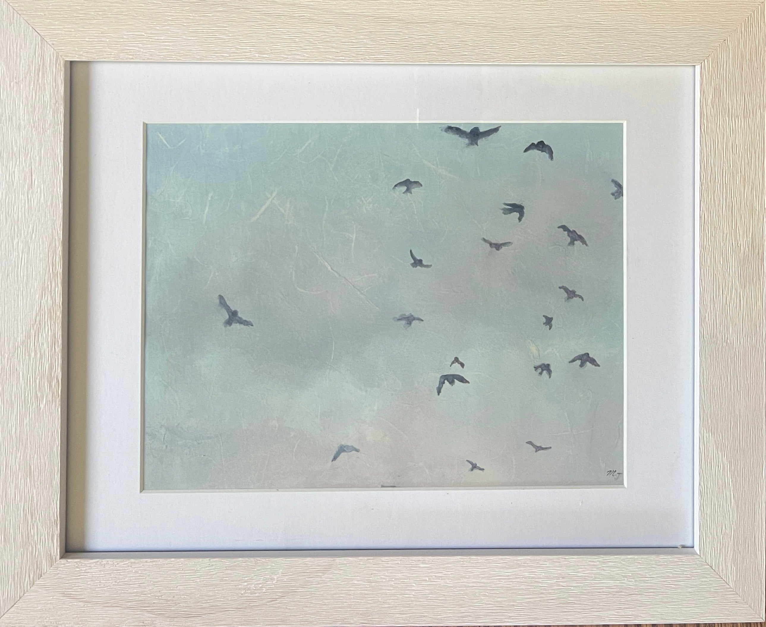 "Birds I" Original Oil Painting on Rice Paper