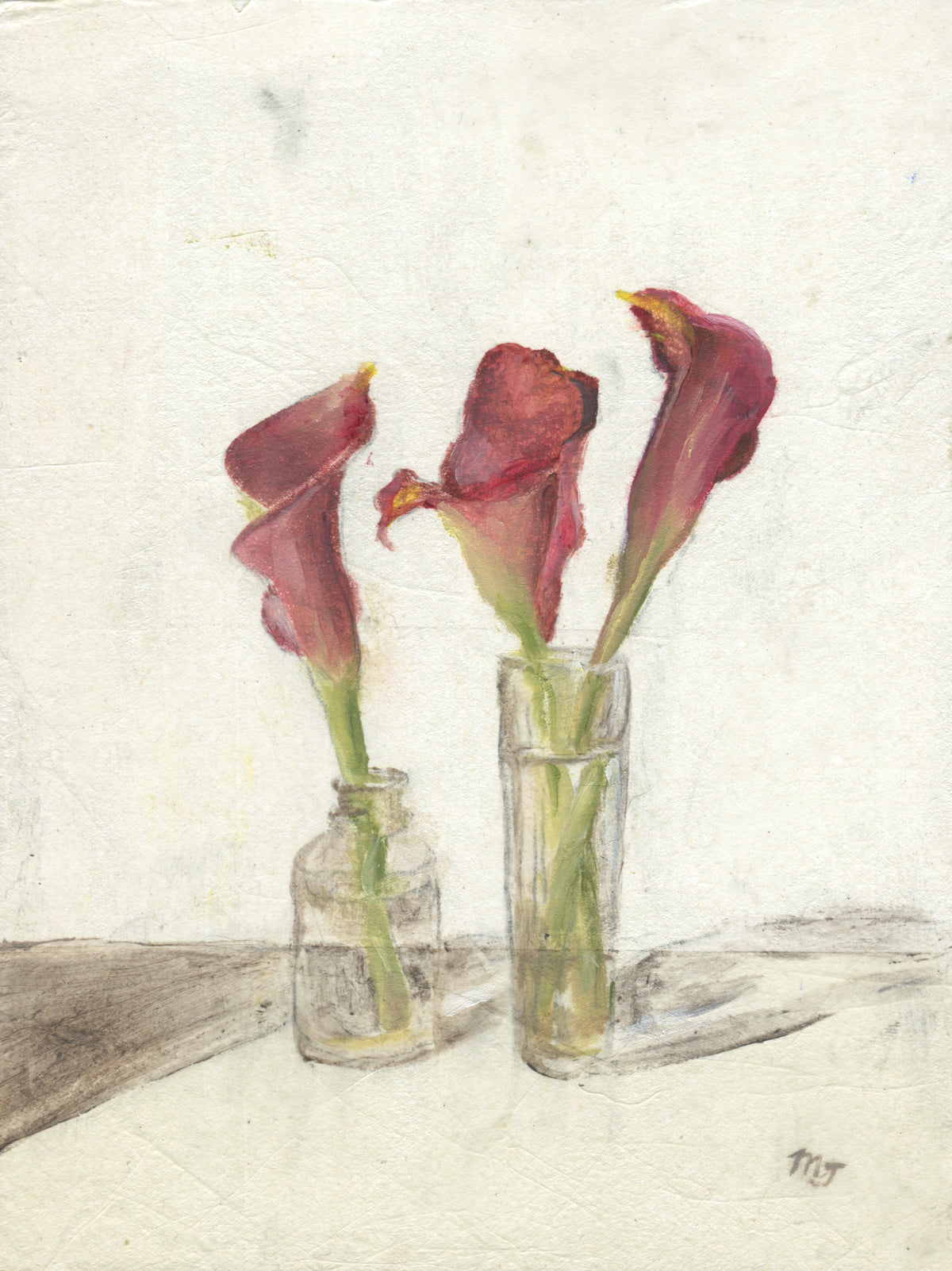 Three Calle Lillies in Glass Vases