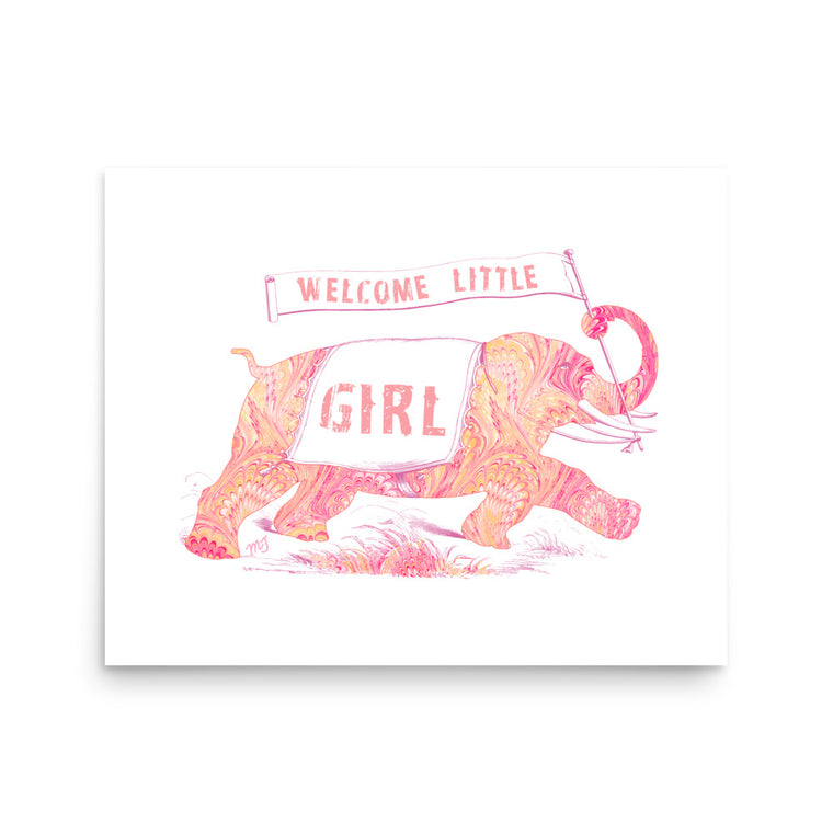 Italian Paper Elephant Welcome Girl Art Print