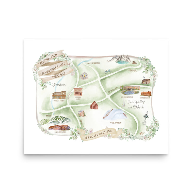 Sun Valley Map Art Print