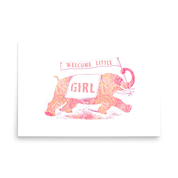 Italian Paper Elephant Welcome Girl Art Print