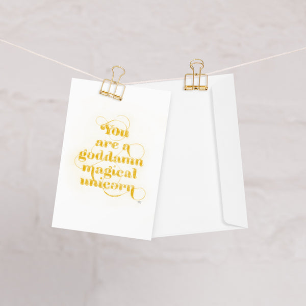 Magical Unicorn Golden Yellow Greeting card