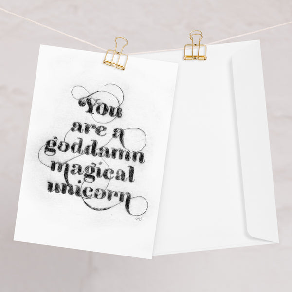 Magical Unicorn - Black Greeting card