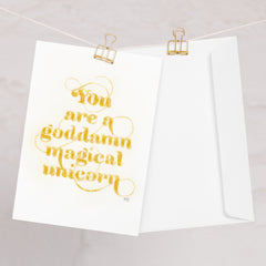 Magical Unicorn Golden Yellow Greeting card