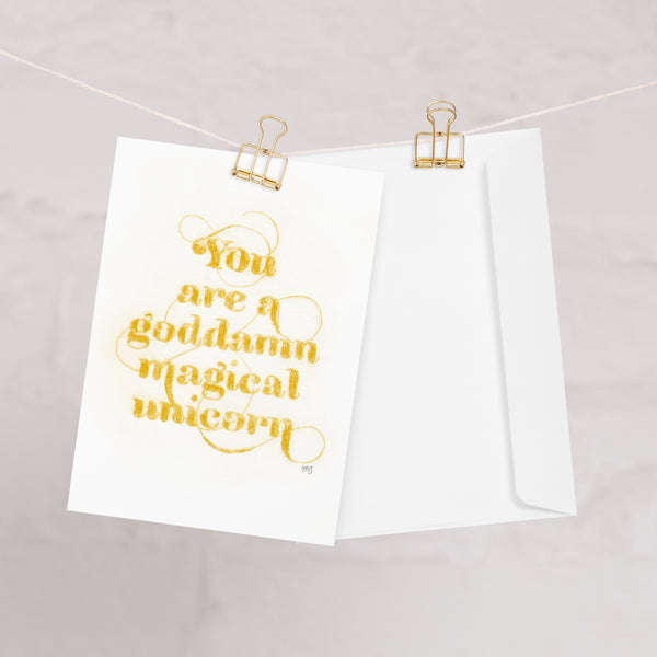 Magical Unicorn Golden Yellow Greeting card