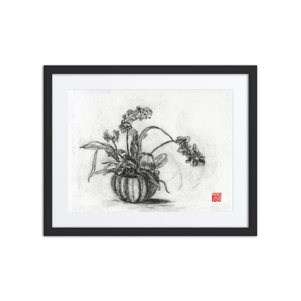 Orchid Etching Framed art print with matt