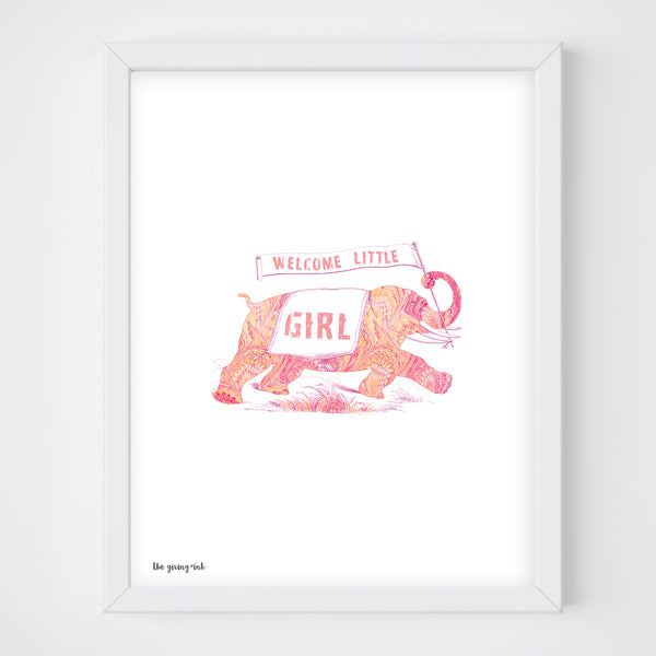 Welcome Baby Girl Elephant Downloadable Print