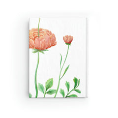 Ranunculus Watercolor - 5 x 7.25 inches. Ruled Line Journal