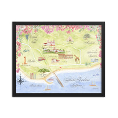 Santa Barbara Watercolor Map - Framed Print