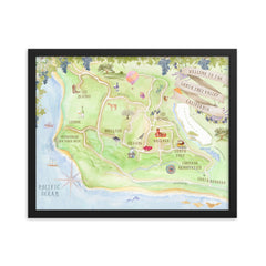 Santa Ynez Valley Watercolor Map - Framed Print